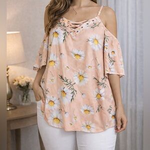 NWT! YOINS Your Inspiration Cold Shoulder Floral Top Blouse Shirt SZ 1X 16